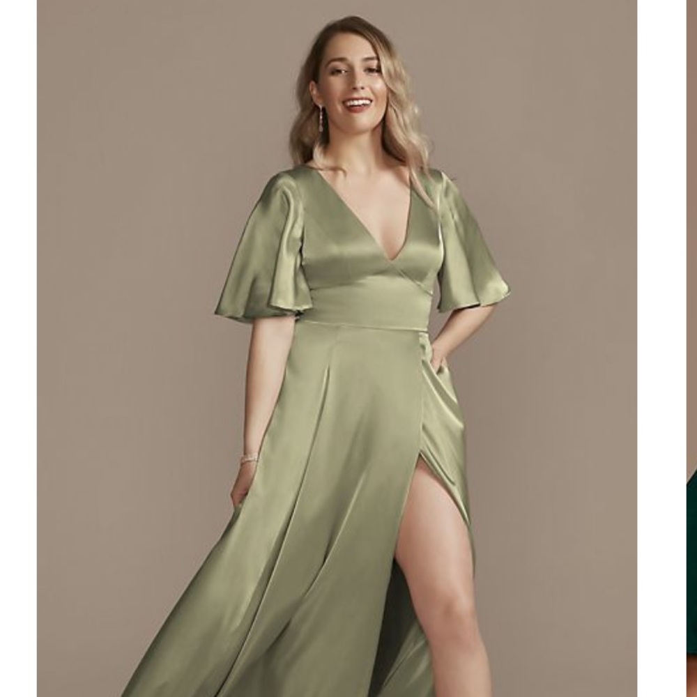 Galina Signature Charmeuse Flutter Sleeve A Line Dress